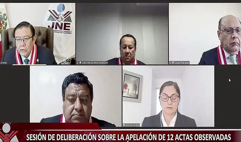 El pleno del JNE revisó 20 apelaciones de actas observadas el último sábado. Foto: captura