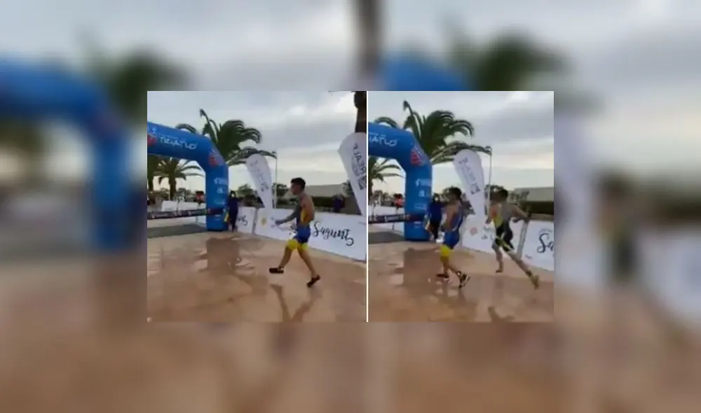 De acuerdo a la grabación compartida en la red social, el atleta del Club Multiesport Benitatxell se emocionó porque estaba liderando la carrera. Foto: captura de Twitter