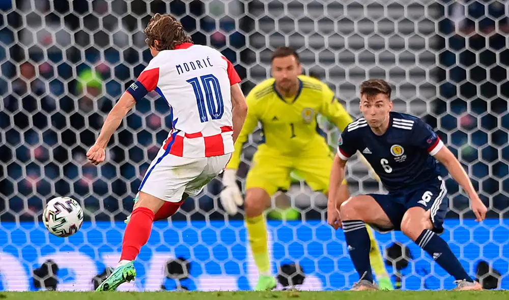 Luka Modric (Croacia) anotó un golazo ante Escocia por la fecha 3 de la Eurocopa 2021. Foto: AFP Luka Modric (Croacia) anotó un golazo ante Escocia por la fecha 3 de la Eurocopa 2021. Foto: AFP