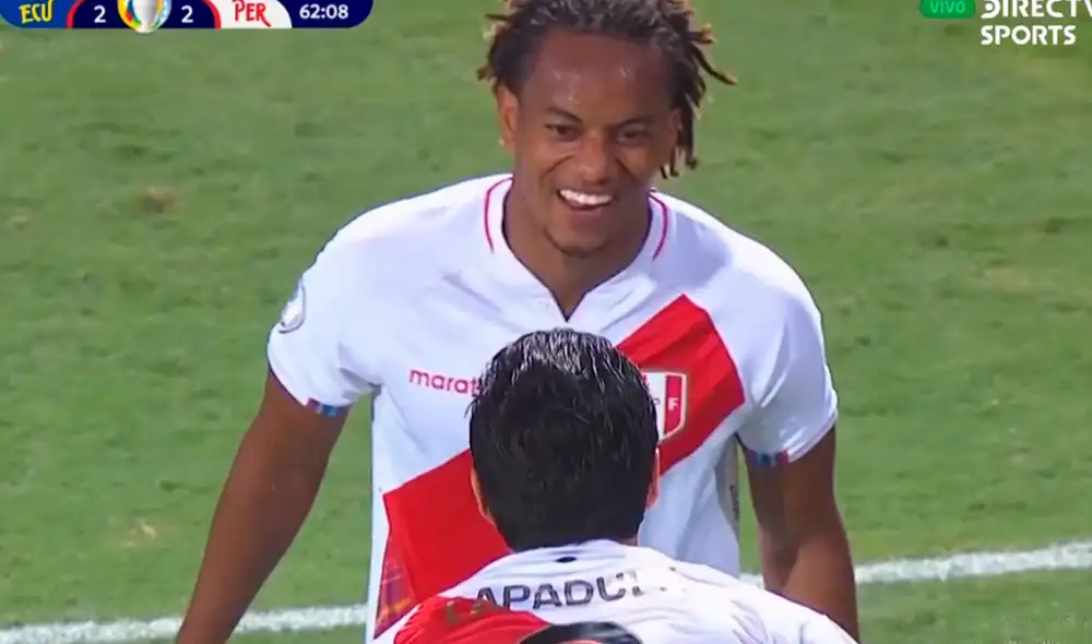 Gianluca Lapadula y André Carrillo fueron los protagonistas del segundo gol peruano ante Ecuador. Foto: captura DirecTV Sports Gianluca Lapadula y André Carrillo fueron los protagonistas del segundo gol peruano ante Ecuador. Foto: captura DirecTV Sports