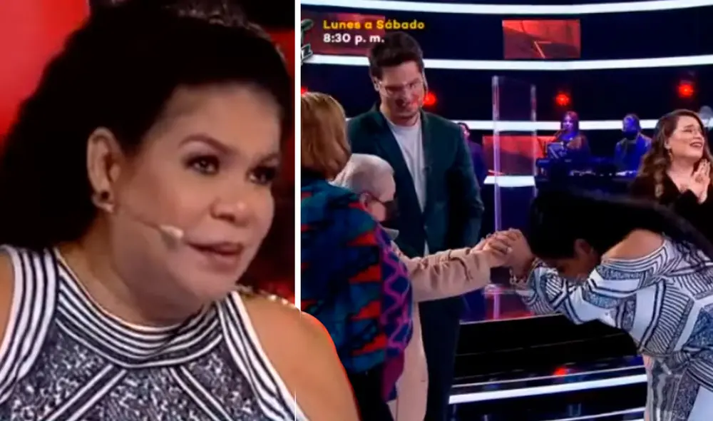 Cristian Rivero llevó a la anciana al set de La voz Perú y pidió a Eva Ayllón que le cante una canción por su cumpleaños. Foto: captura La voz Perú/Latina