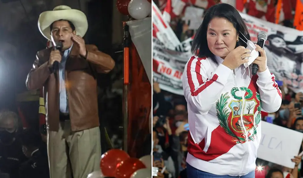 Pedro Castillo se desplazó hasta la Plaza San Martín para dirigirse a sus simpatizantes. Keiko Fujimori hizo lo propio en la Plaza Bolognesi. Foto: composición LR / Carlos Félix / Aldair Mejía Pedro Castillo se desplazó hasta la Plaza San Martín para dirigirse a sus simpatizantes. Keiko Fujimori hizo lo propio en la Plaza Bolognesi. Foto: composición LR / Carlos Félix / Aldair Mejía