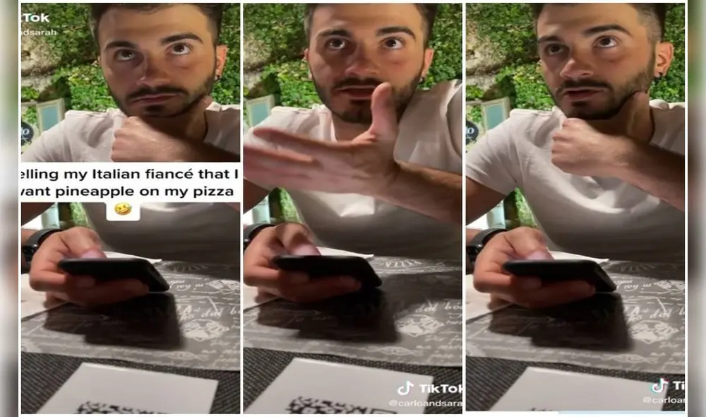 Carlo, un joven nacido en Italia partidario de la receta tradicional de pizza (sí, esa que no lleva piña). Foto: captura de TikTok Carlo, un joven nacido en Italia partidario de la receta tradicional de pizza (sí, esa que no lleva piña). Foto: captura de TikTok