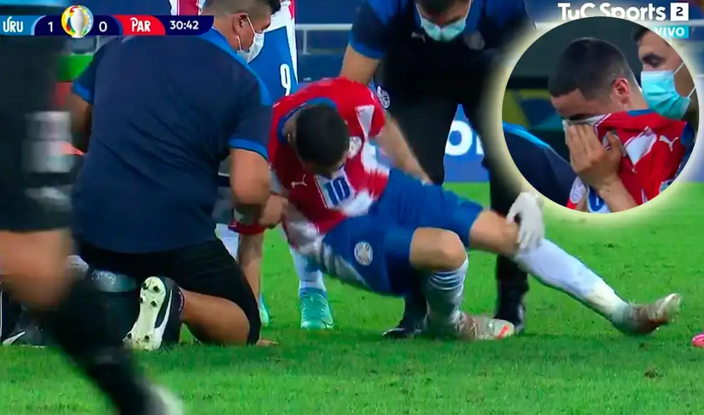 Miguel Almirón, figura de Paraguay, salió golpeado del choque contra Uruguay por la Copa América 2021. Foto: captura DirecTV Sports Miguel Almirón, figura de Paraguay, salió golpeado del choque contra Uruguay por la Copa América 2021. Foto: captura DirecTV Sports