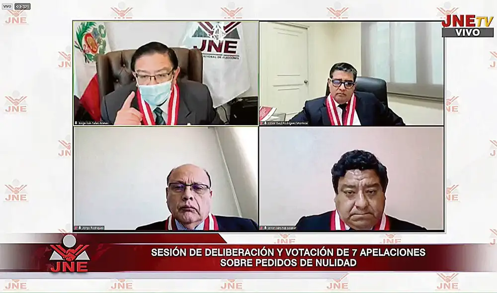 Transparencia. El Pleno del JNE ha tenido tres audiencias públicas para resolver las apelaciones del fujimorismo. Ahora solo faltan reuniones de deliberación. Foto: captura de JNE TV
