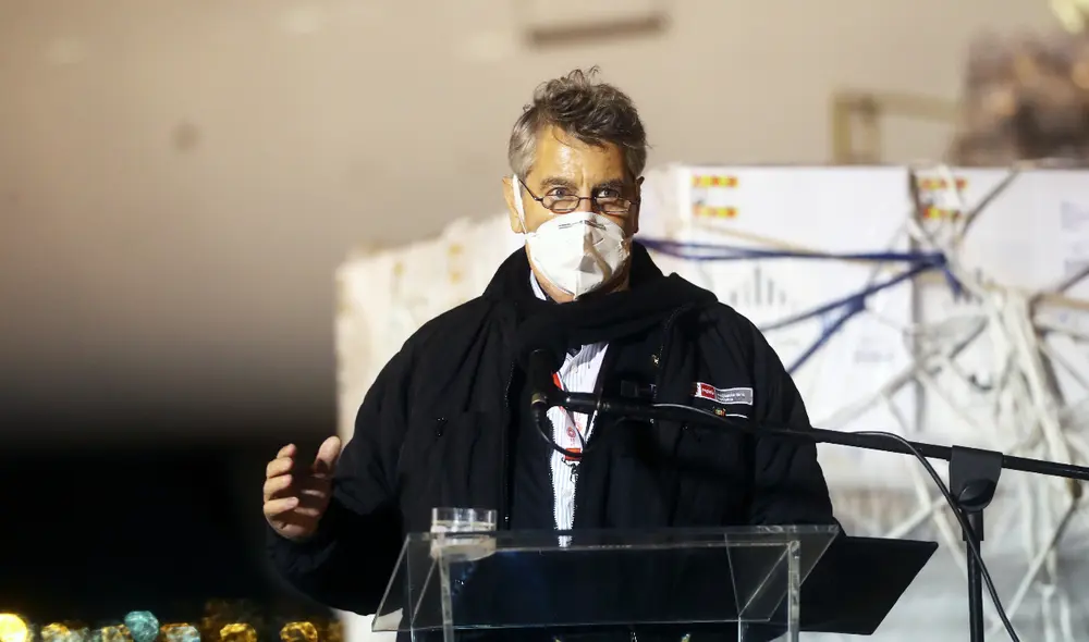 El presidente Sagasti dio un discurso luego de la recepción del primer lote de un millón de dosis de vacunas, donado por el Gobierno de Estados Unidos. Foto: Presidencia Perú