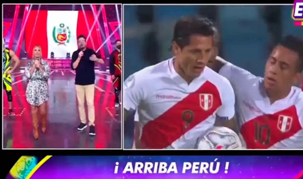 Johanna San Miguel y Gian Piero Díaz aprovecharon el inicio de Esto es guerra para comentar las mejores jugadas del partido entre Perú y Paraguay. Foto: captura de América TV Johanna San Miguel y Gian Piero Díaz aprovecharon el inicio de Esto es guerra para comentar las mejores jugadas del partido entre Perú y Paraguay. Foto: captura de América TV