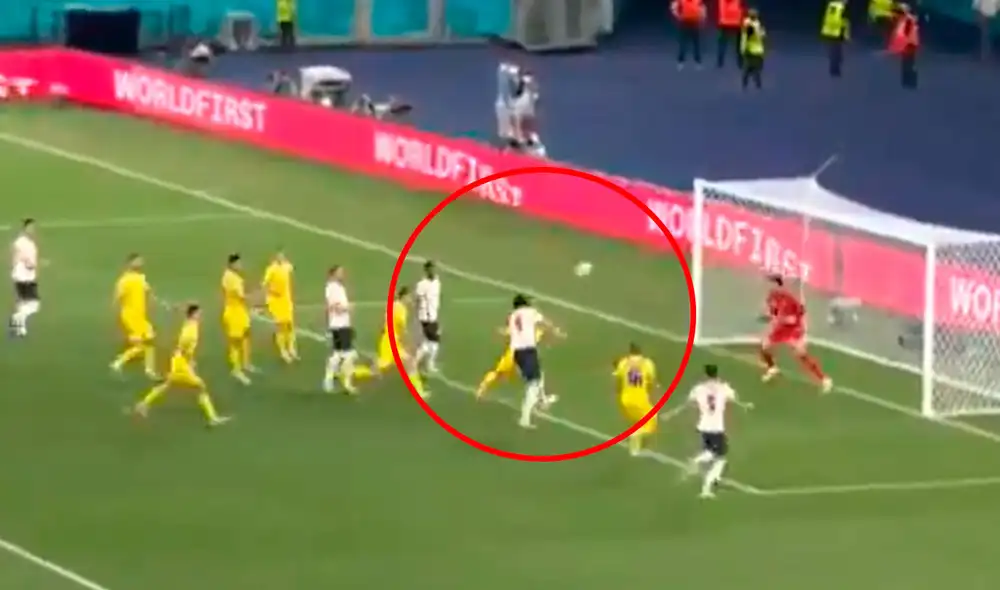 Maguire se impuso ante los defensas ucranianos para firmar el 2-0 de Inglaterra. Foto: captura/DirecTV Sports