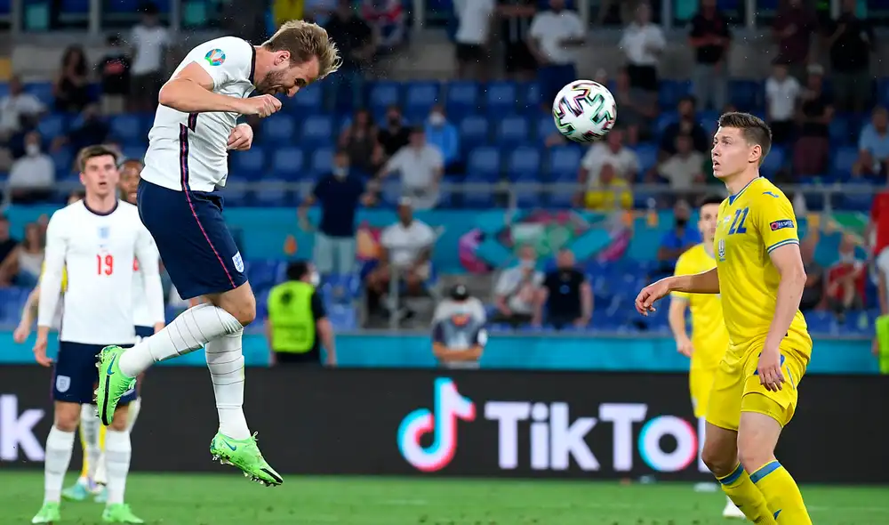 Harry Kane marcó de cabeza su segundo gol del partido entre Inglaterra y Ucrania por la Eurocopa 2021. Foto: Twitter England