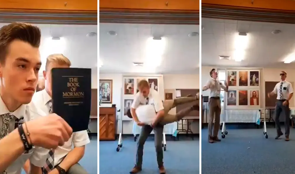 Dos jóvenes mormones se convirtieron en los protagonistas de varios videos virales para predicar su religión de manera original. Foto: captura de TikTok