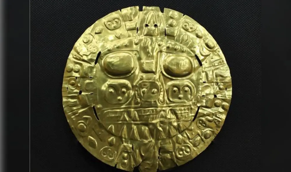 Mide 13.5 centímetros de diámetro. Es 90% de oro, 5% de plata y 5% de cobre. Se identifica con la cultura Marcavalle.