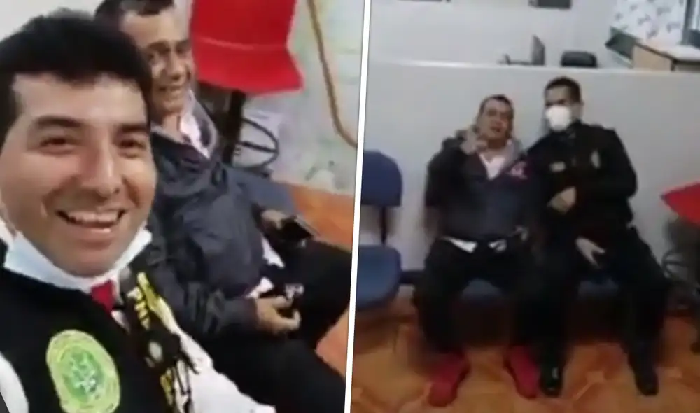 Tony Rosado al lado de efectivo policial en la comisaría del Callao. Foto: composición/ Facebook