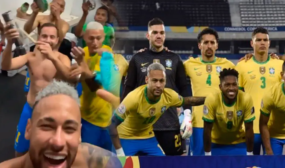 Festejos de la selección brasileña tras alcanzar la final de la Copa América 2021. Foto: composición/AFP Festejos de la selección brasileña tras alcanzar la final de la Copa América 2021. Foto: composición/AFP