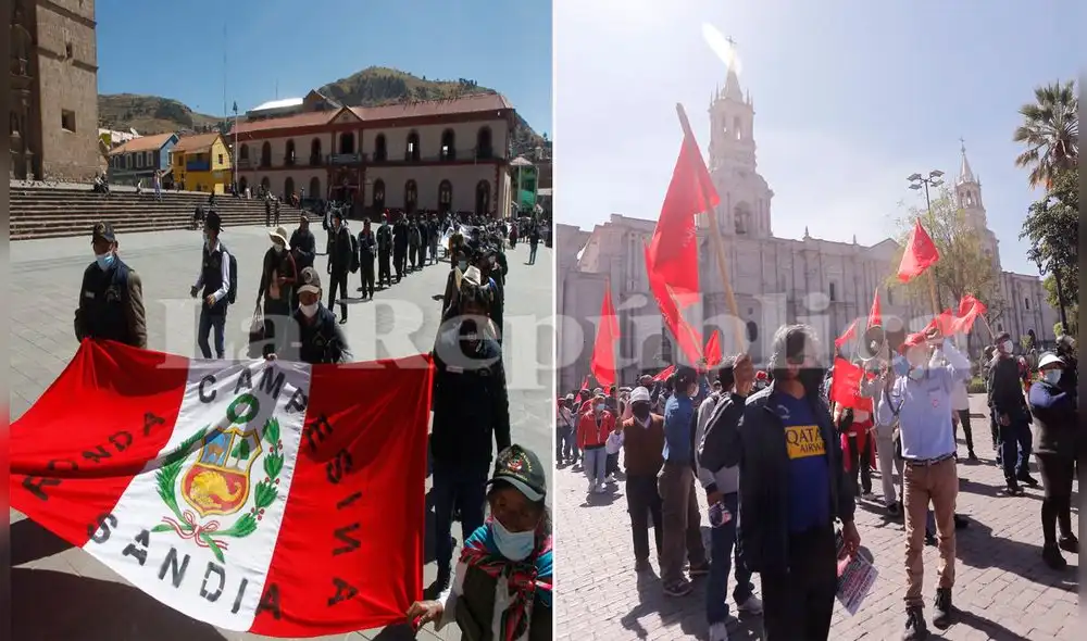 Marchas se registraron en ambas ciudades del sur. Foto: Juan Carlos Cisneros/Oswald Charca.