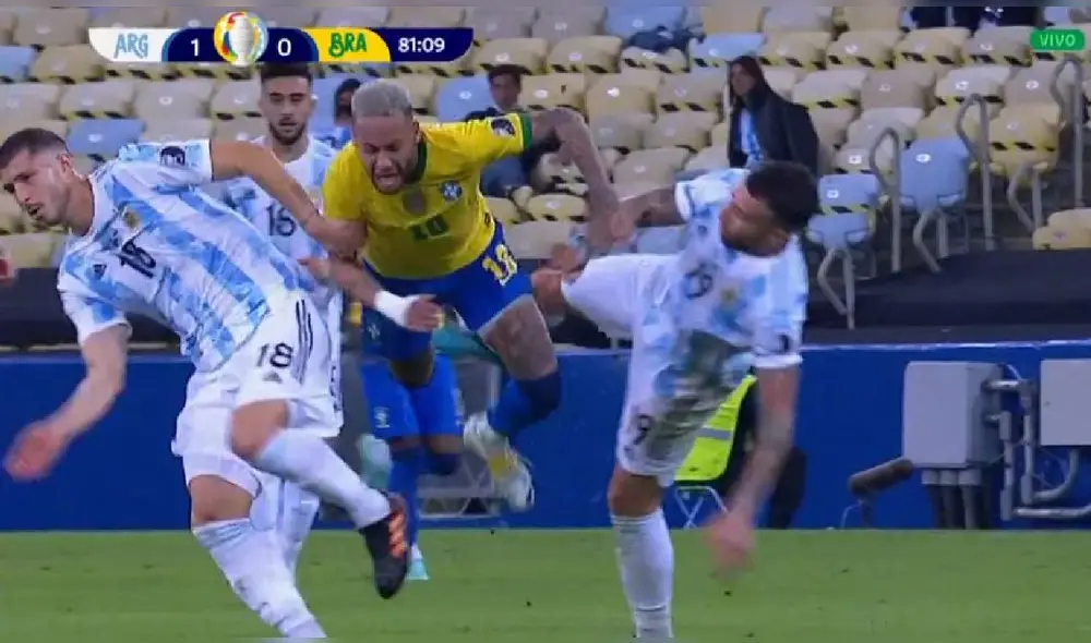 Neymar cayó tras una dura entrada de Otamendi. Foto: captura/DirecTV Sports