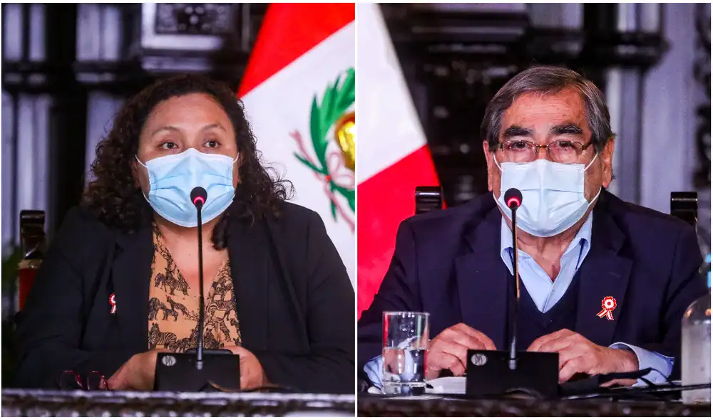 Fernández y Ugarte estuvieron presentes durante la conferencia que realizó la PCM este miércoles 14 de julio. Foto: PCM Fernández y Ugarte estuvieron presentes durante la conferencia que realizó la PCM este miércoles 14 de julio. Foto: PCM