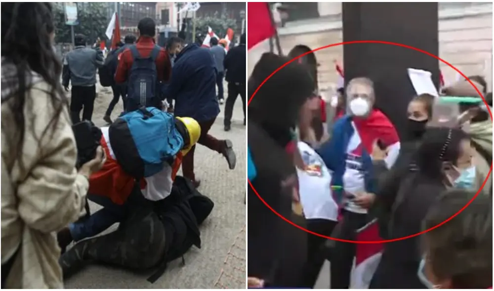 Agresión a nuestro reportero gráfico John Reyes. Además, un fujimorista sin mascarilla siguió a periodista de Canal N. Foto: composición/ La República/ Canal N / twitter.