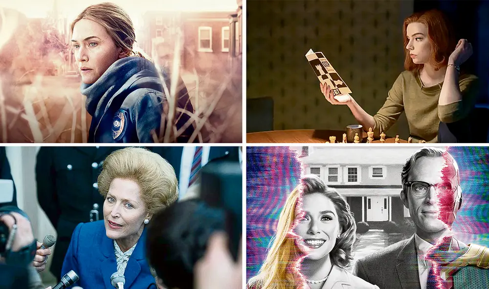Nominadas. Parte superior de izq. a der.: Kate Winslet, por Mare of Easttown. Anya Taylor-Joy, por Gambito de dama. Parte inferior de izq. a der.: Gillian Anderson, por The Crown. Elizabeth Olsen, por Wandavision. Foto: composición LR