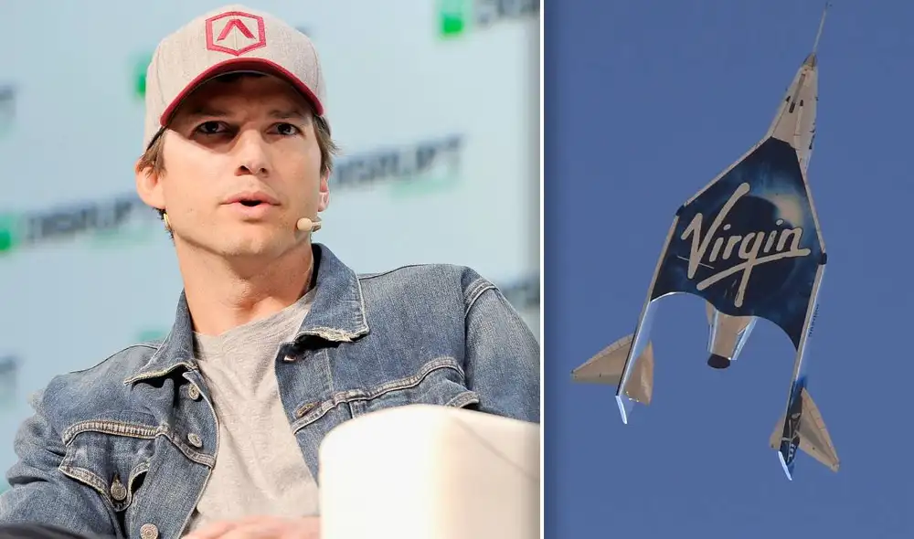Ashton Kutcher debía integrar la tripulación en el próximo viaje espacial del Virgin Origin, el cual inició el 11 de julio. Foto: Composición AFP