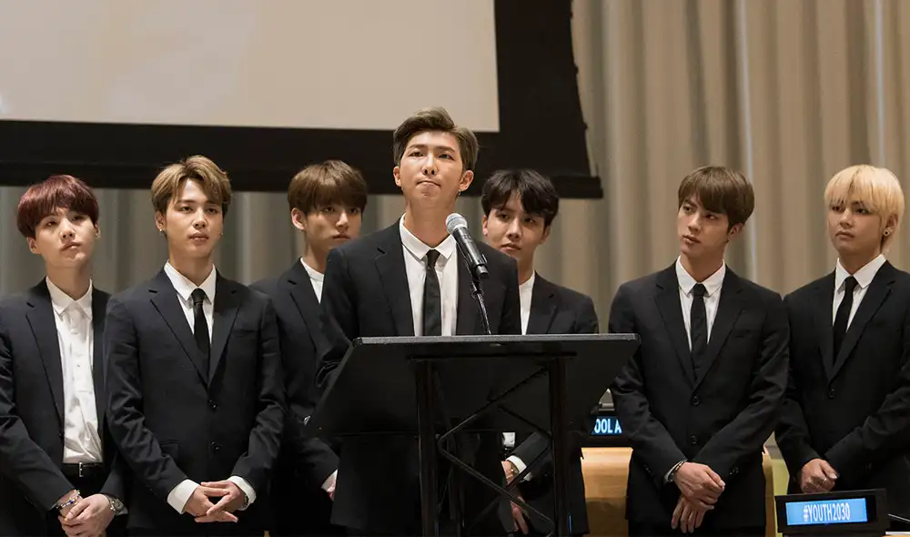 BTS durante su primera visita a la sede de las Naciones Unidas en el 2018. Foto: AFP BTS durante su primera visita a la sede de las Naciones Unidas en el 2018. Foto: AFP