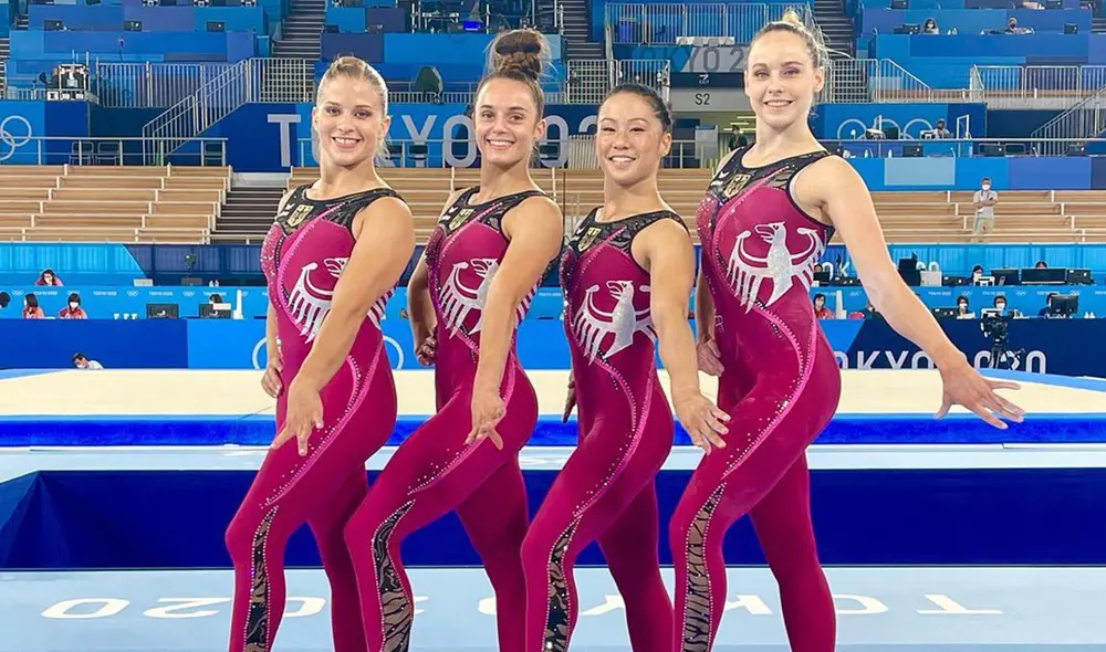 El equipo alemán de gimnasia luce un atuendo de cuerpo entero durante un entrenamiento. Foto: Instagram Kim Bui