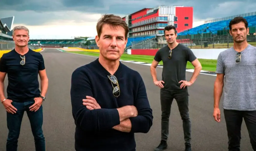 Tom Cruise al lado de Mark Webber y David Coulthard. Foto: difusión
