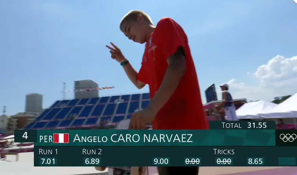 Angelo Caro segundos antes de ejecutar el truco que lo posicionaría, brevemente en el tercer lugar de la competencia. Foto: captura YouTube Marca Claro
