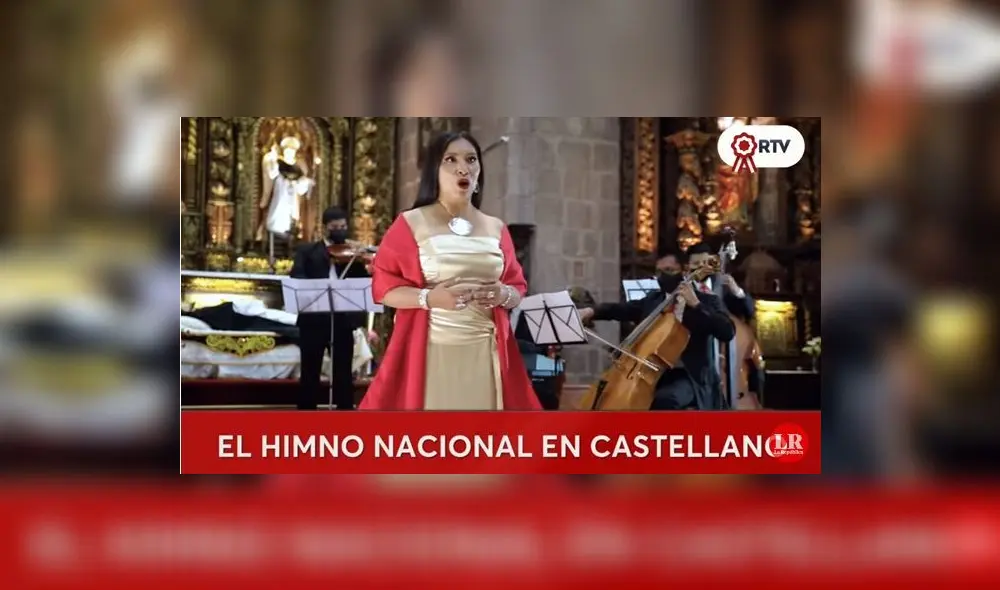 Este 28 de julio, Gladis Huamán y músicos de la Orquesta Sinfónica del Cusco presentarán el himno nacional en quechua, aimara, ashaninka, shipibo-konibo y castellano. Foto: captura/RTV