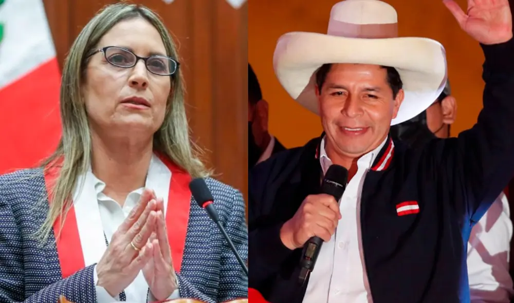 María del Carmen Alva respondió el saludo del presidente Pedro Castillo previo a la toma de mando en el Congreso. Foto: composición/La República.