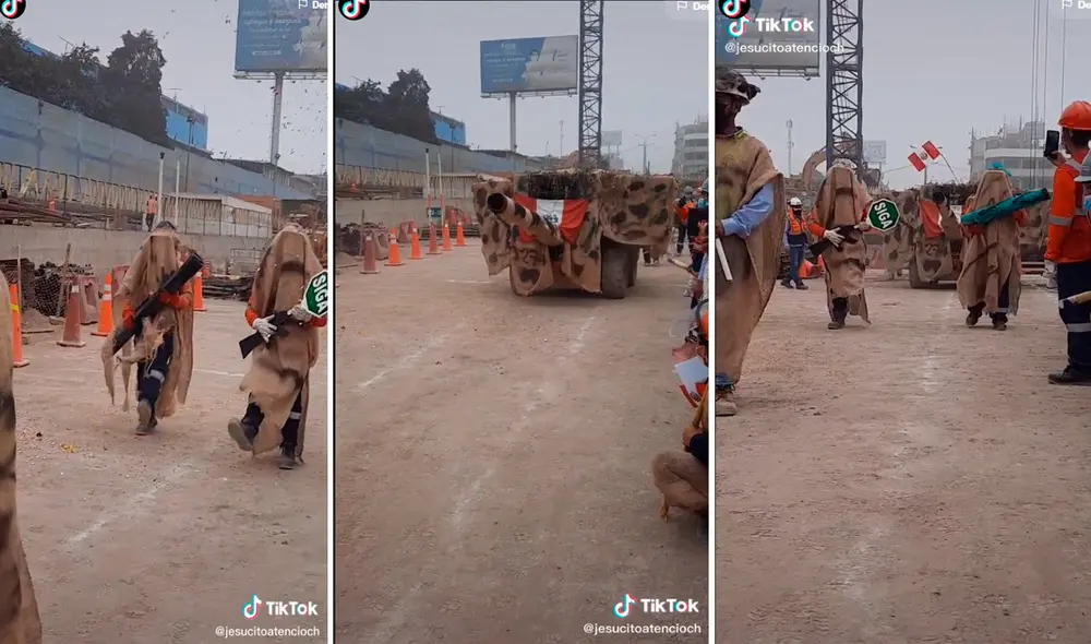 Los trabajadores convirtieron palas y máquinas excavadoras en ‘armamento militar’. Foto: captura de TikTok/@jesucitoatencioch