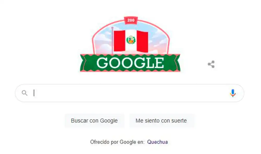 “¡Feliz bicentenario de la Independencia, Perú!”, saluda Google. Foto: captura de Google