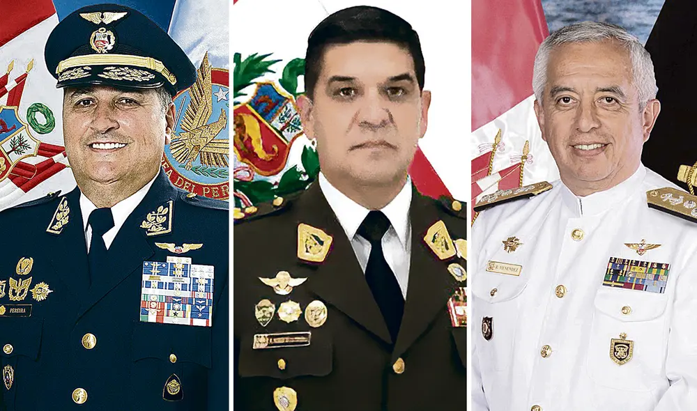 De izquierda a derecha: General del Aire FAP Rodolfo Pereyra Cúneo, General de División EP Manuel Gómez de la Torre y  Almirante AP Ricardo Menéndez Calle. Foto: composición La República