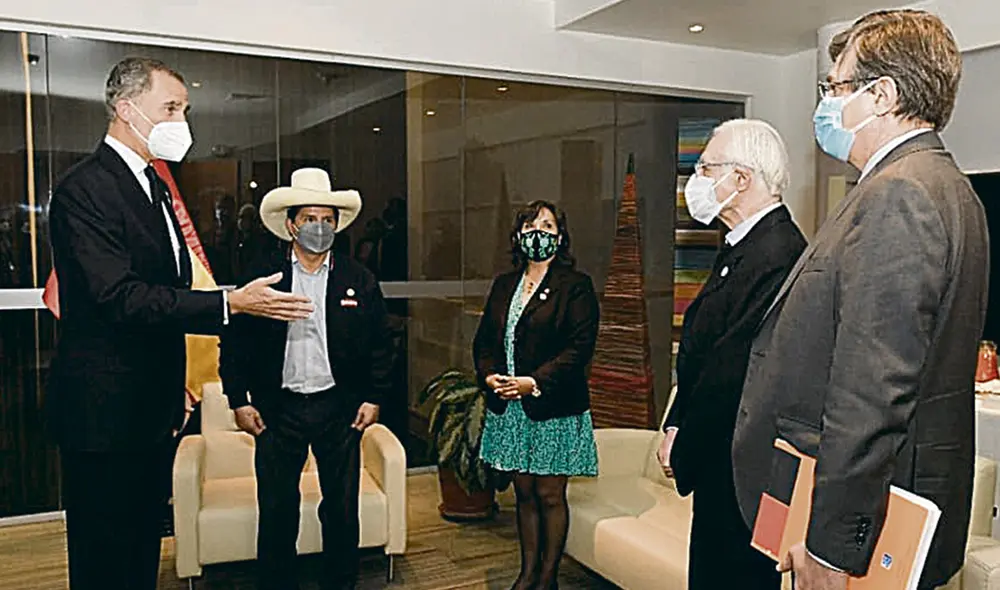Encuentro. Béjar y Boluarte participaron en reunión de Castillo con el rey de España. Foto: difusión Encuentro. Béjar y Boluarte participaron en reunión de Castillo con el rey de España. Foto: difusión