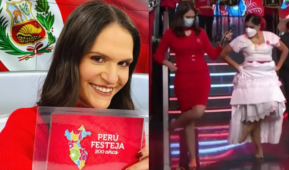 Lorena Álvarez celebra el Bicentenario del Perú durante enlace en vivo. Foto: Lorena Álvarez/ Instagram/ captura de Latina