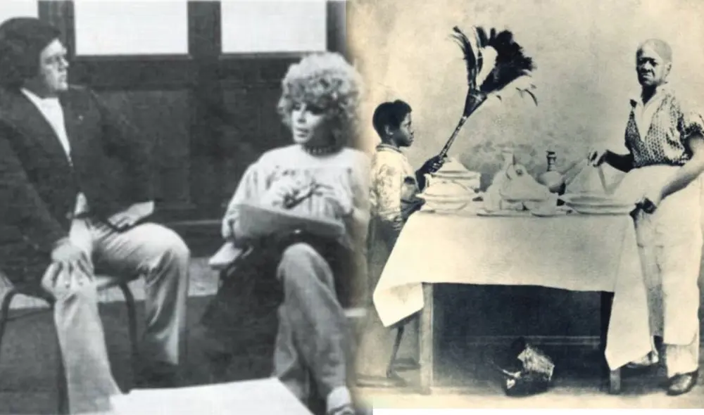 A la izquierda, Francis Day y el constituyente Lauro Muñoz; a la derecha, Juan José Cabezudo. Foto: composición/ Semanario Oiga y Courret en Museo Travesti de Giuseppe Campuzano