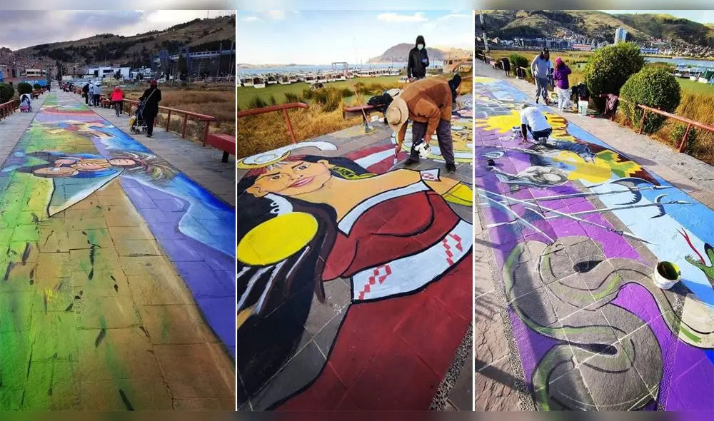 Intervención artística tiene por objetivo concretar una pintura de 3 kilómetros. Foto: Puno Regional Noticias Intervención artística tiene por objetivo concretar una pintura de 3 kilómetros. Foto: Puno Regional Noticias