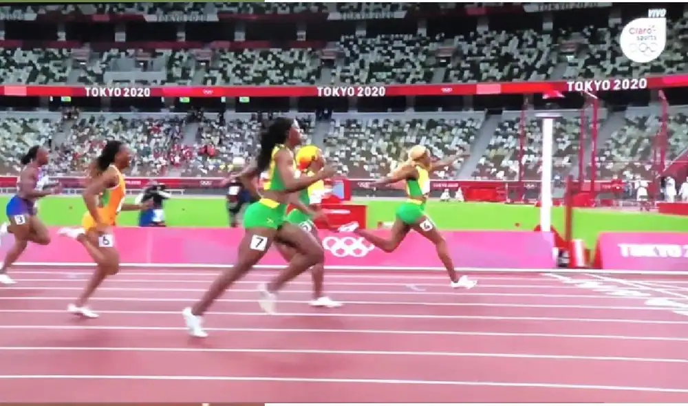 Elaine Thompson, Fraser-Pryce y Jackson se llevaron la de oro, plata y bronce respectivamente. Foto: captura/Claro Sports