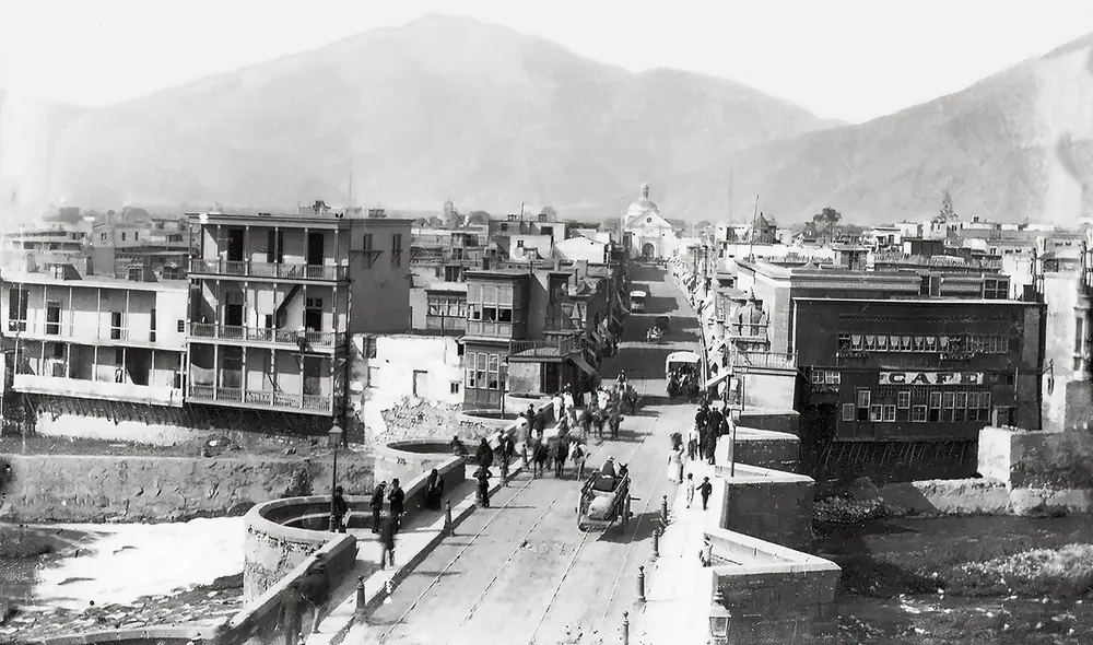 Lima. Vista en perspectiva del Puente de Piedra, 1885. Foto: difusión Lima. Vista en perspectiva del Puente de Piedra, 1885. Foto: difusión