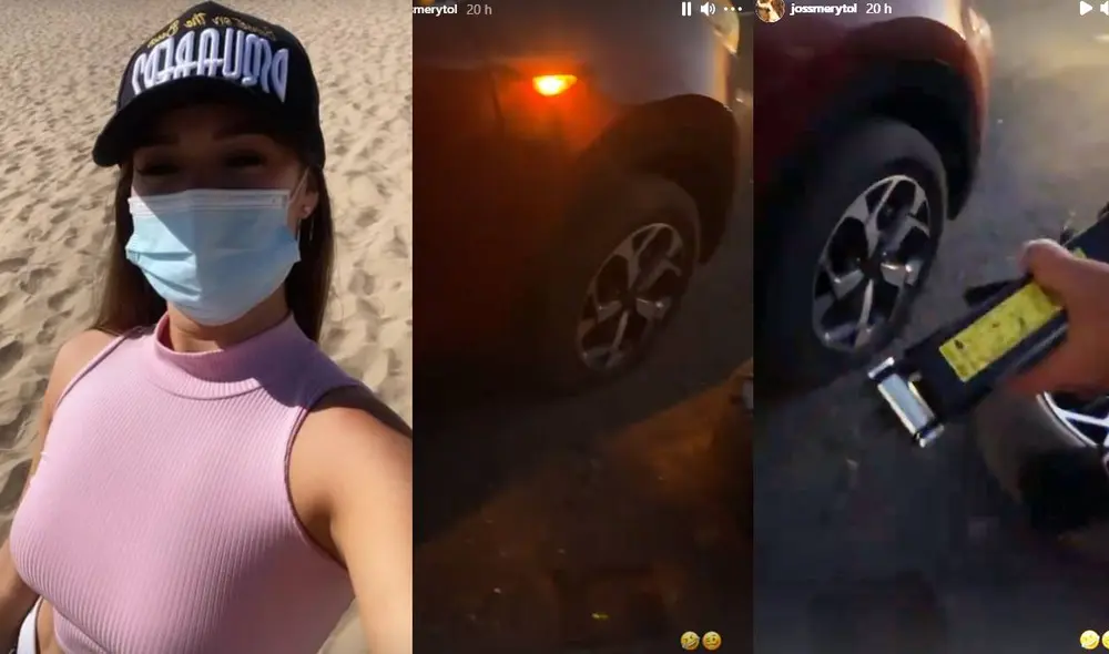 Jossmery Toledo logra reparar su auto tras quedar varada en la carretera. Foto: Jossmery Toledo/Instagram