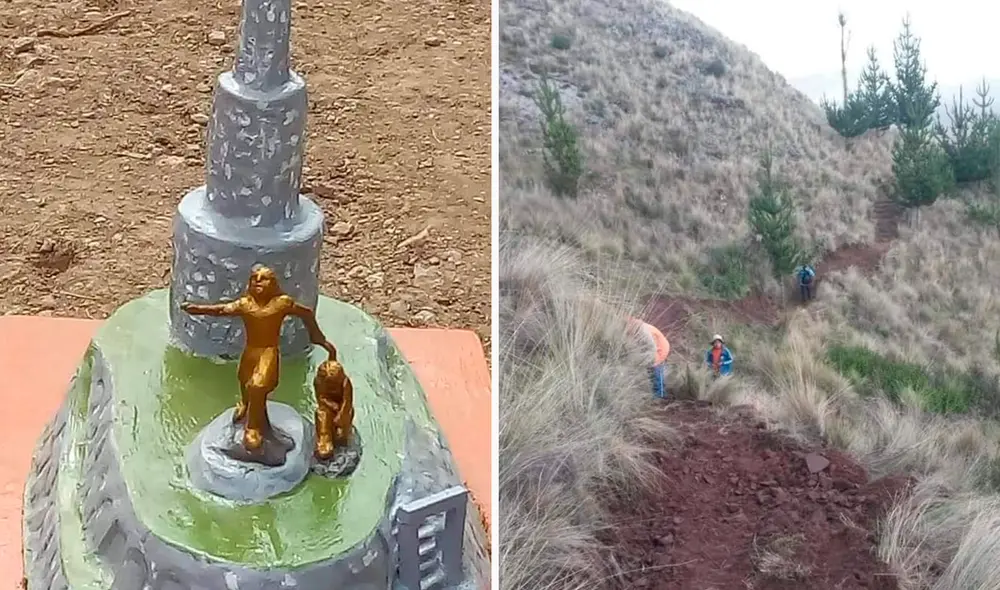 El obelisco se realiza con recursos propios de la comunidad. Foto: Guido Conde Lozano