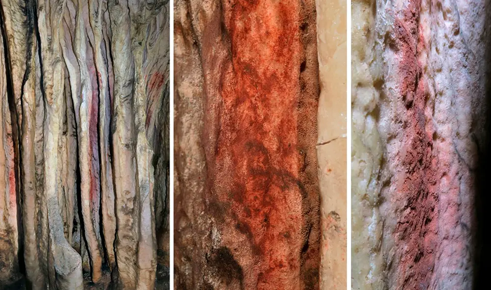 Los investigadores verificaron que las marcas rojas que hay sobre la estalagmita son resultado de la actividad humana. Foto: EFE Los investigadores verificaron que las marcas rojas que hay sobre la estalagmita son resultado de la actividad humana. Foto: EFE