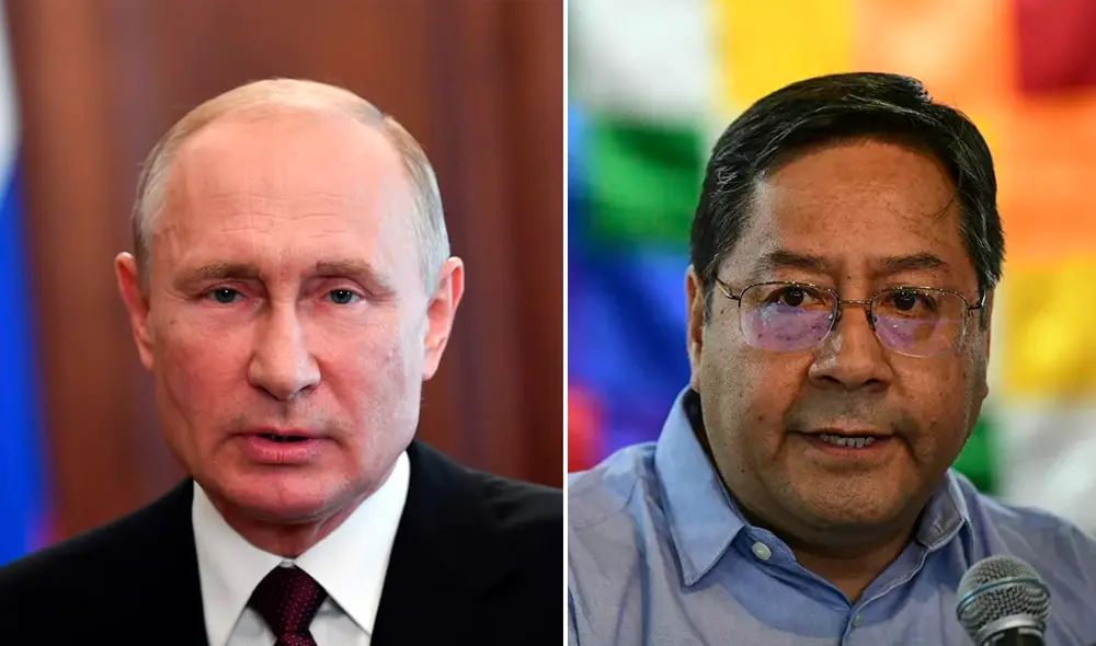 Por iniciativa de la parte boliviana, Vladimir Putin mantuvo una conversación telefónica con el presidente de Bolivia, Luis Arce. Foto: composición/AFP