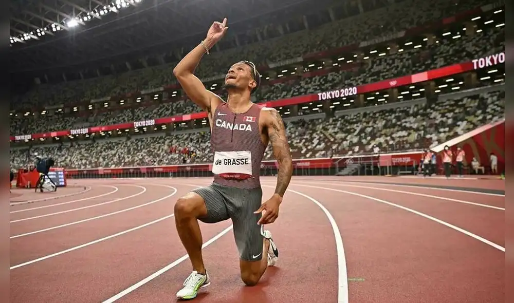 Andre De Grasse ganó la final de los 200 metros con un tiempo con 19,62 en Tokio 2020. Foto: AFP