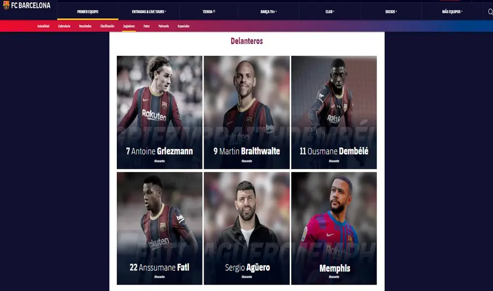 Lionel Messi fue eliminado, del apartado de delanteros, de la página web oficial del FC Barcelona. Foto: captura / FC Barcelona