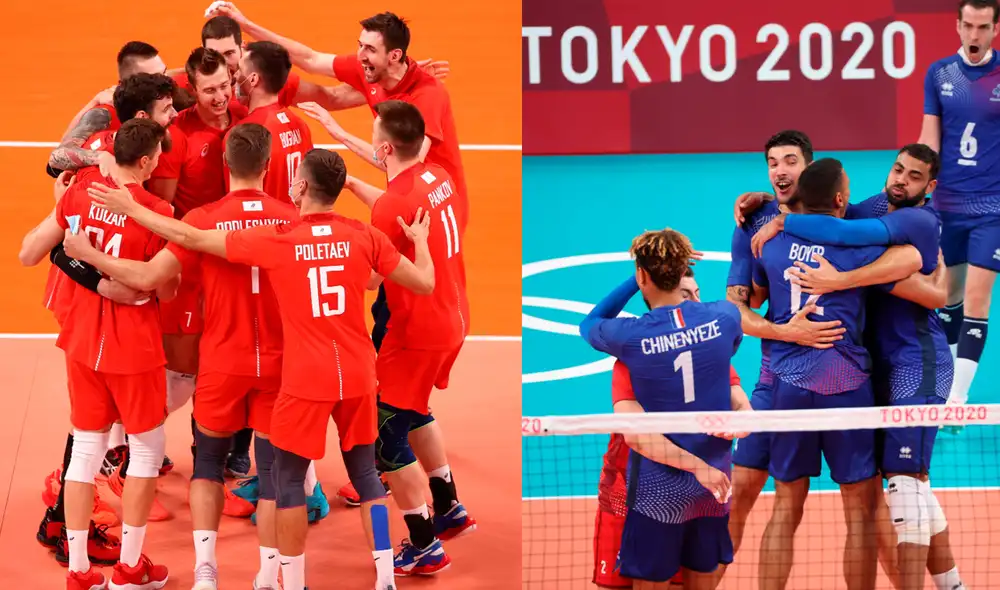 Rusia vs. Francia en la gran la final del vóley masculino en Tokio 2020. El partido se trasmitirá en Perú por la señal abierta de ATV. Foto: composición EFE