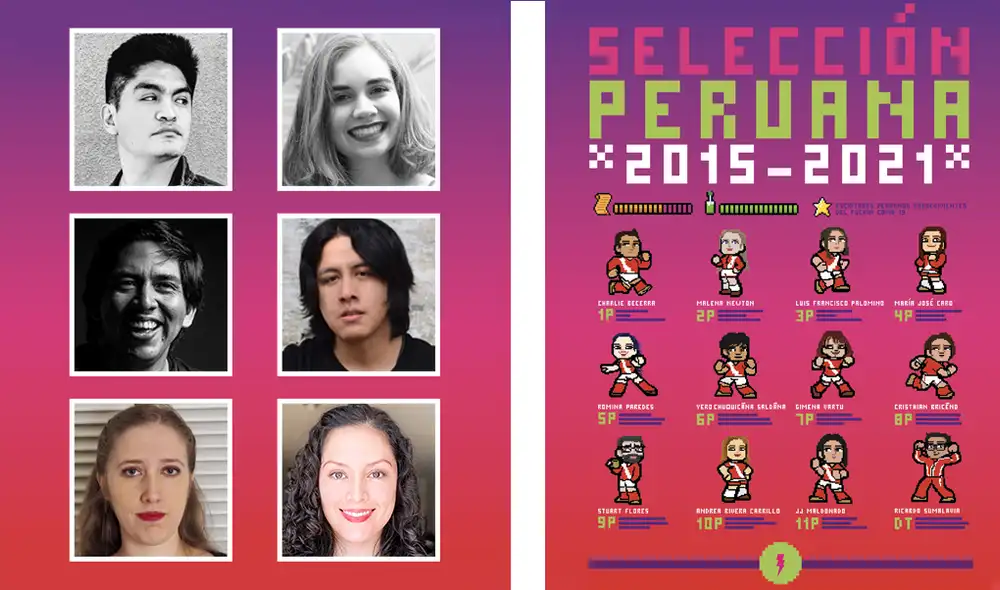 Selección peruana 2015-2021. Columna izquierda, de arriba hacia abajo: Yero Chiquicaña, Cristhian Briceño y Malena Newton; columna derecha, de arriba hacia abajo: Andrea Rivera, J. J. Maldonado y Romina Paredes. Foto: Composición LR / cortesías varias