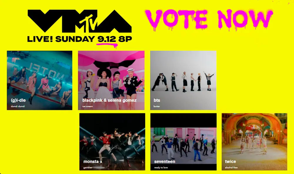 Solo categorías seleccionadas admiten votos del público en los MTV VMAs. Foto: composición MTV Solo categorías seleccionadas admiten votos del público en los MTV VMAs. Foto: composición MTV