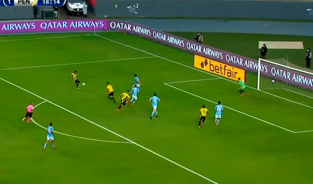 Facundo Torres (19') puso el segundo de Peñarol frente a Sporting Cristal por la Copa Sudamericana 2021. Foto: captura ESPN 2