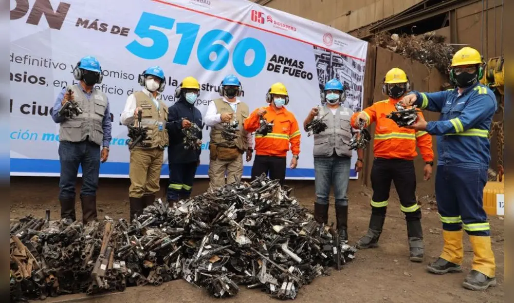 Armas fueron fundidas y con el metal se construirá un minigimnasio en SJL. Foto: Sucamec