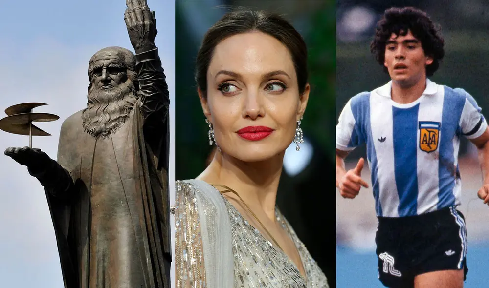 Leonardo Da Vinci, Angelina Jolie y Diego Maradona son tres de los zurdos más famosos. Foto: composición/AFP/difusión Leonardo Da Vinci, Angelina Jolie y Diego Maradona son tres de los zurdos más famosos. Foto: composición/AFP/difusión